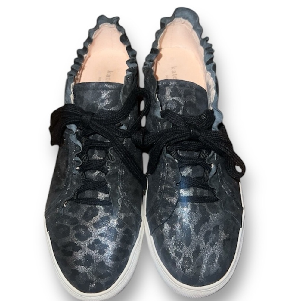 kate spade Lynn Leather Metallic Leopard Print Sneakers, Black & Gray, Size 6